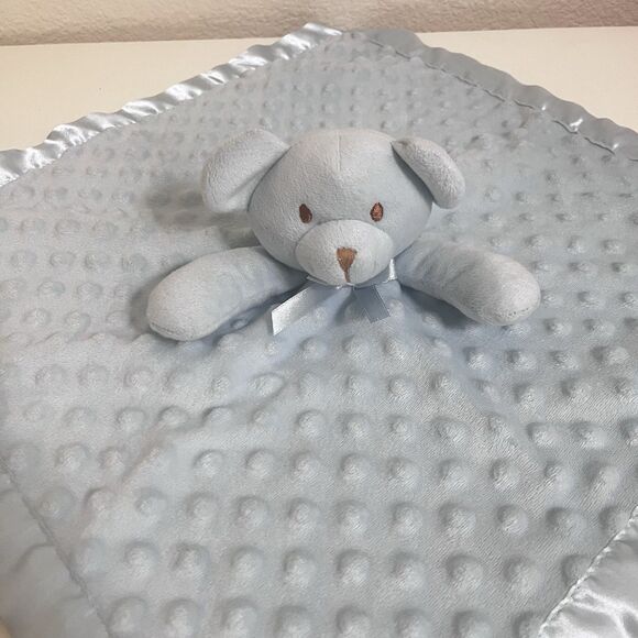 Pro Goleem Blue Teddy Bear Minky Dot Security Blanket Lovey Lovie Satin Trim - Picture 5 of 12